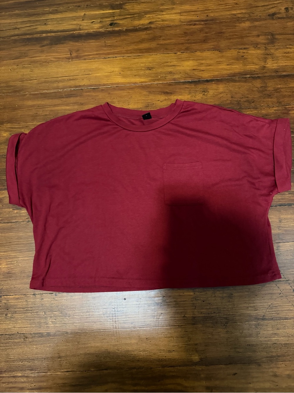 SHEIN Red Boxy Crop Pocket Tee